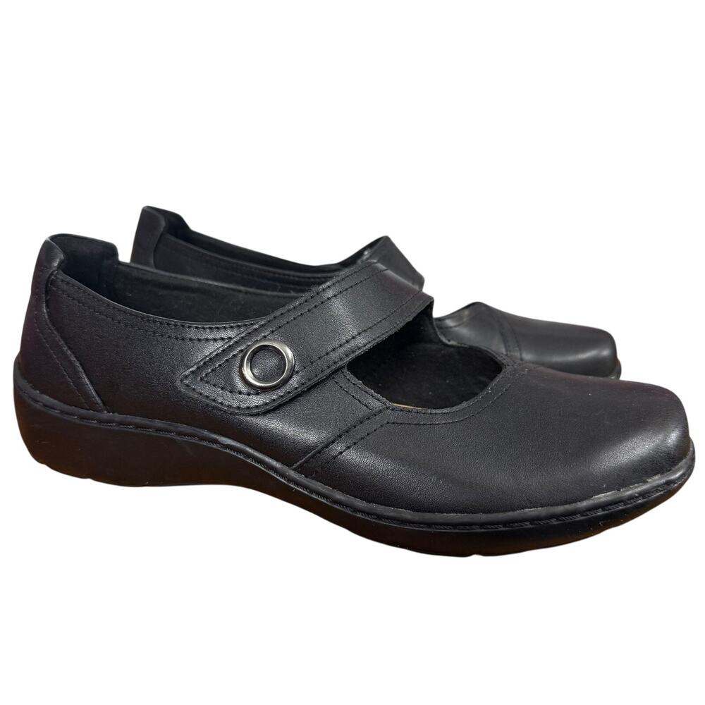 Clarks Collection Cora Dahlia Mary Jane Black Leather Comfort Shoes Loafer 9.5 W